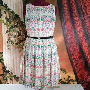 EUC Talbots Sz 12P Multicolor Floral Fit & Flare Sun Dress with Pockets